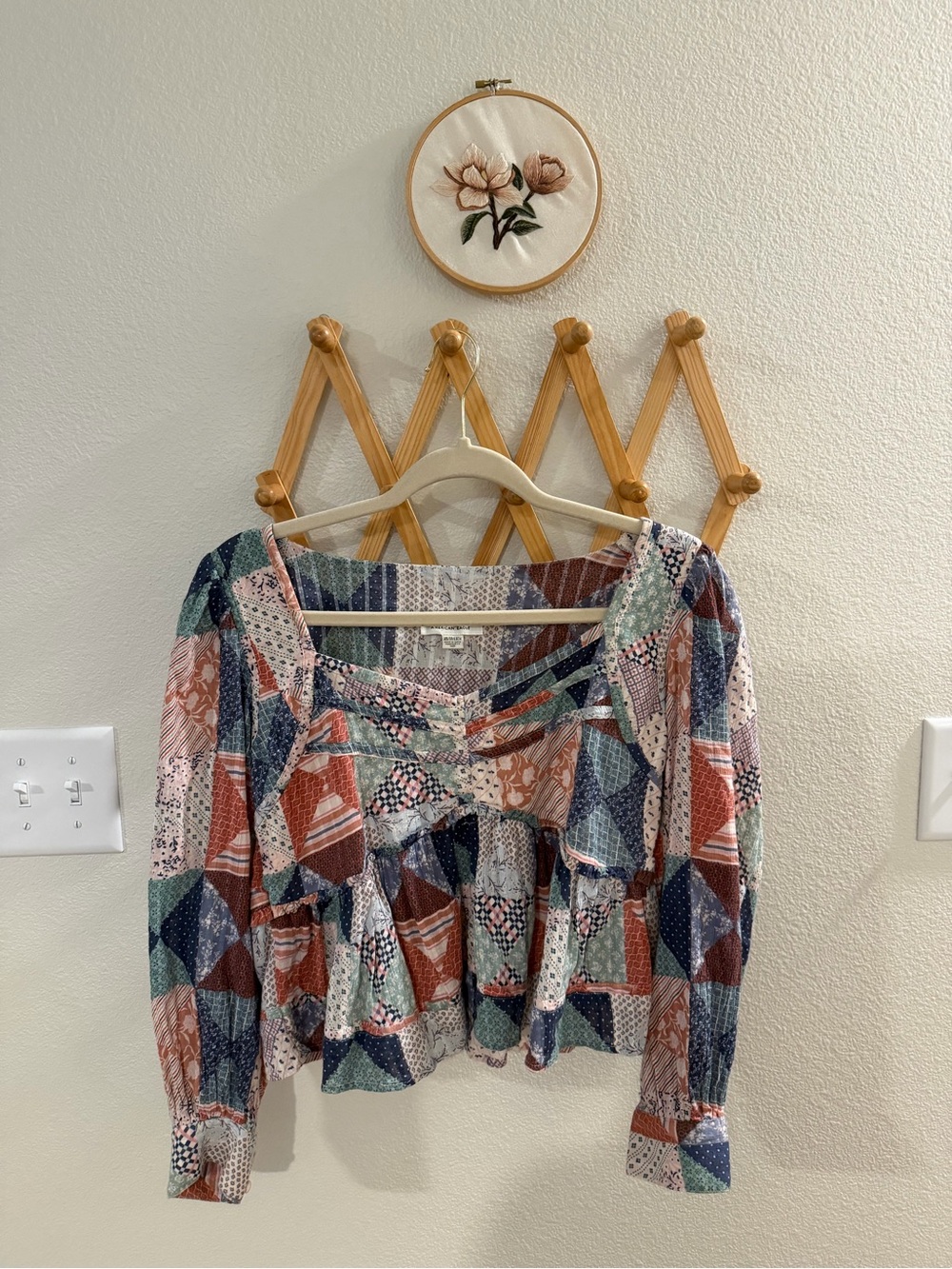 American Eagle Patchwork Blouse 100 Cotton S